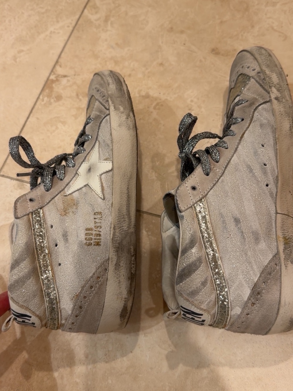 Golden Goose Mid Star Glitter Suede Sneakers Silver Metallic Made Italy - Picture 6 of 14